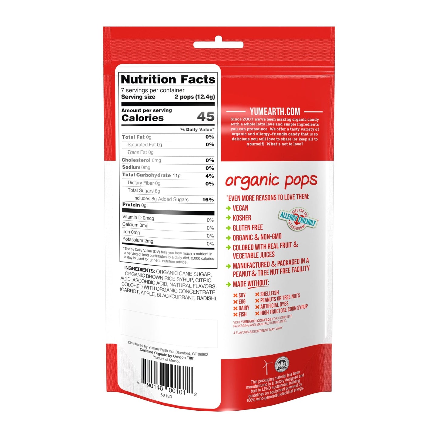 YumEarth Organic Pops- 14 Lollipops Pouch 3.1oz 6ct