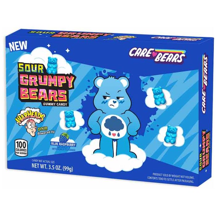 Care Bears Warheads Sour Grumpy Bears Blue Raspberry Theater Box 3.5oz 12ct