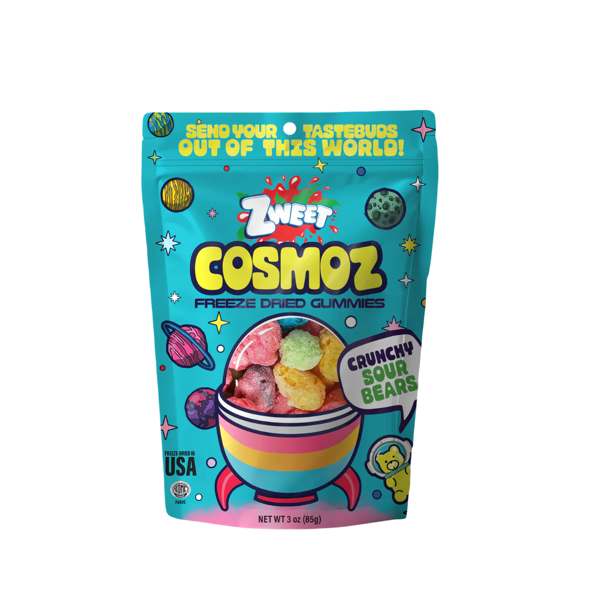Zweet Cosmas Freeze Dried Sour Bears (Halal & Kosher Certified) 85g 12ct