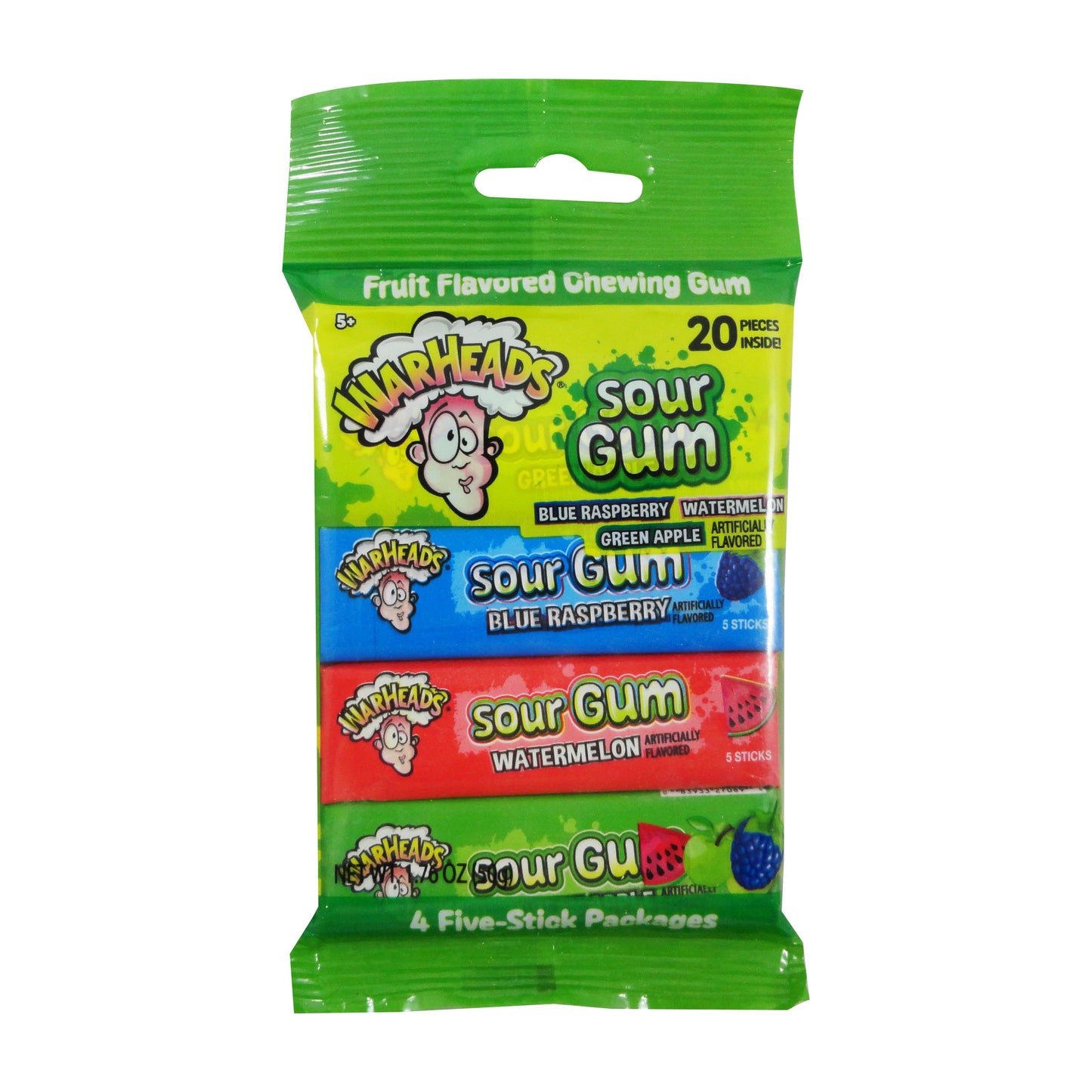 Warheads Sour Gum 4Pk. Peg Bag 1.76oz 12ct