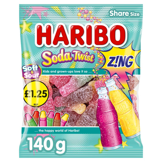 Haribo Soft & Sour Soda Twist Z!ng Bag 140g 12ct (UK)