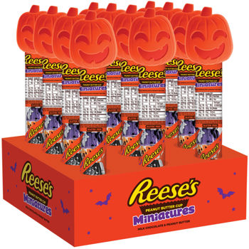 Cane Filled With Reese's Milk Chocolate Peanut Butter Cup Miniatures With Halloween Foils and Pumpkin Topper 2.17oz 12ct
