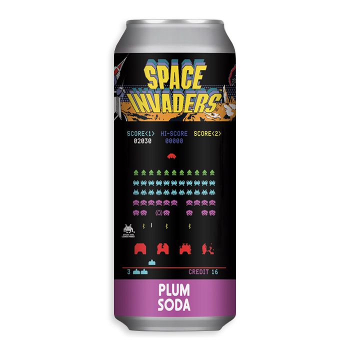 Rocket Fizz Cans Space Invaders Plum Soda 16oz 24ct (Shipping Extra, Click for Details)