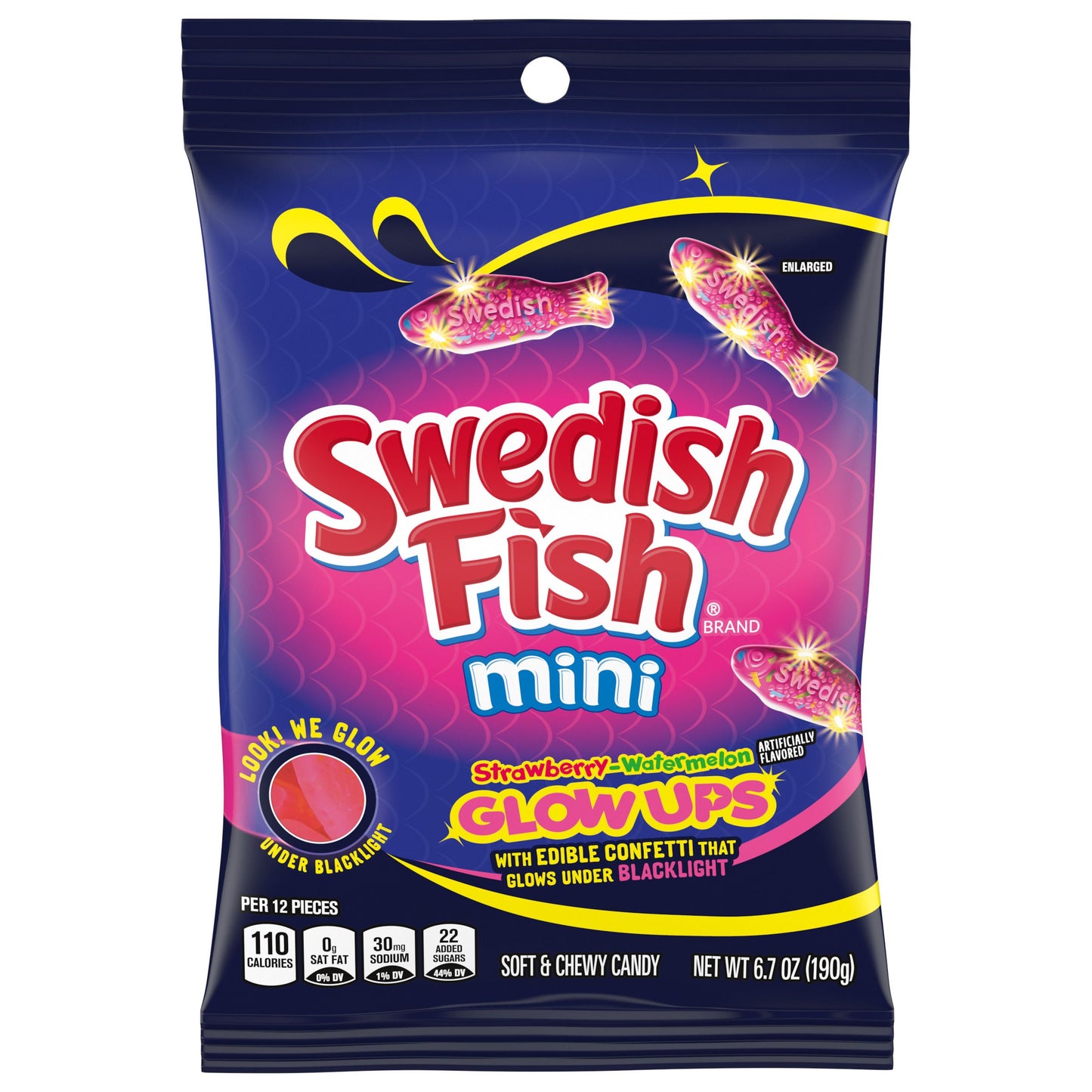Swedish Fish Glowups Soft Candy Large Peg Bag 6.7oz 12ct
