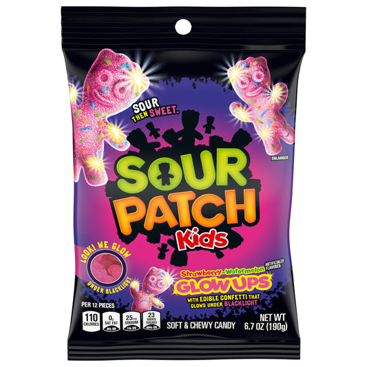 Sour Patch Kids Glowups Soft Candy Large Peg Bag 6.7oz 12ct