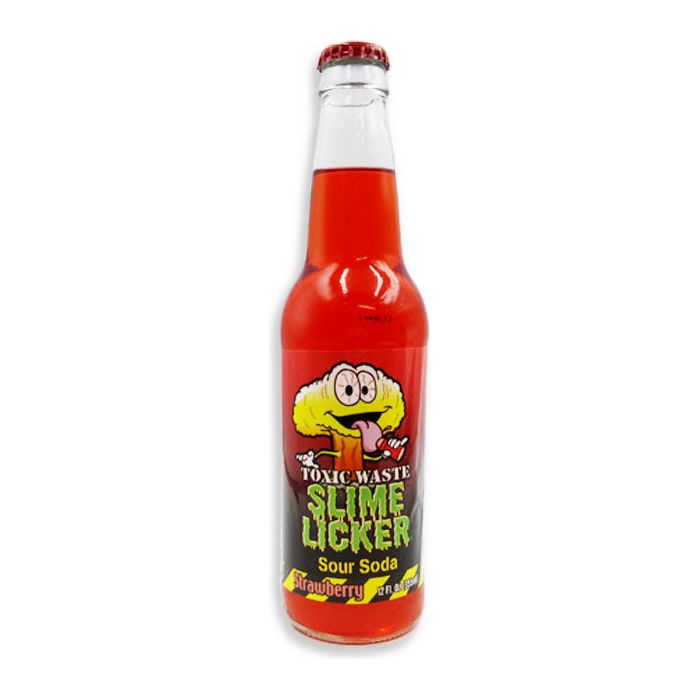Toxic Waste Slime Licker Strawberry Sour Soda Glass Bottle 12oz 24ct (Pallet Shipping Only) (Shipping Extra, Click for Details)