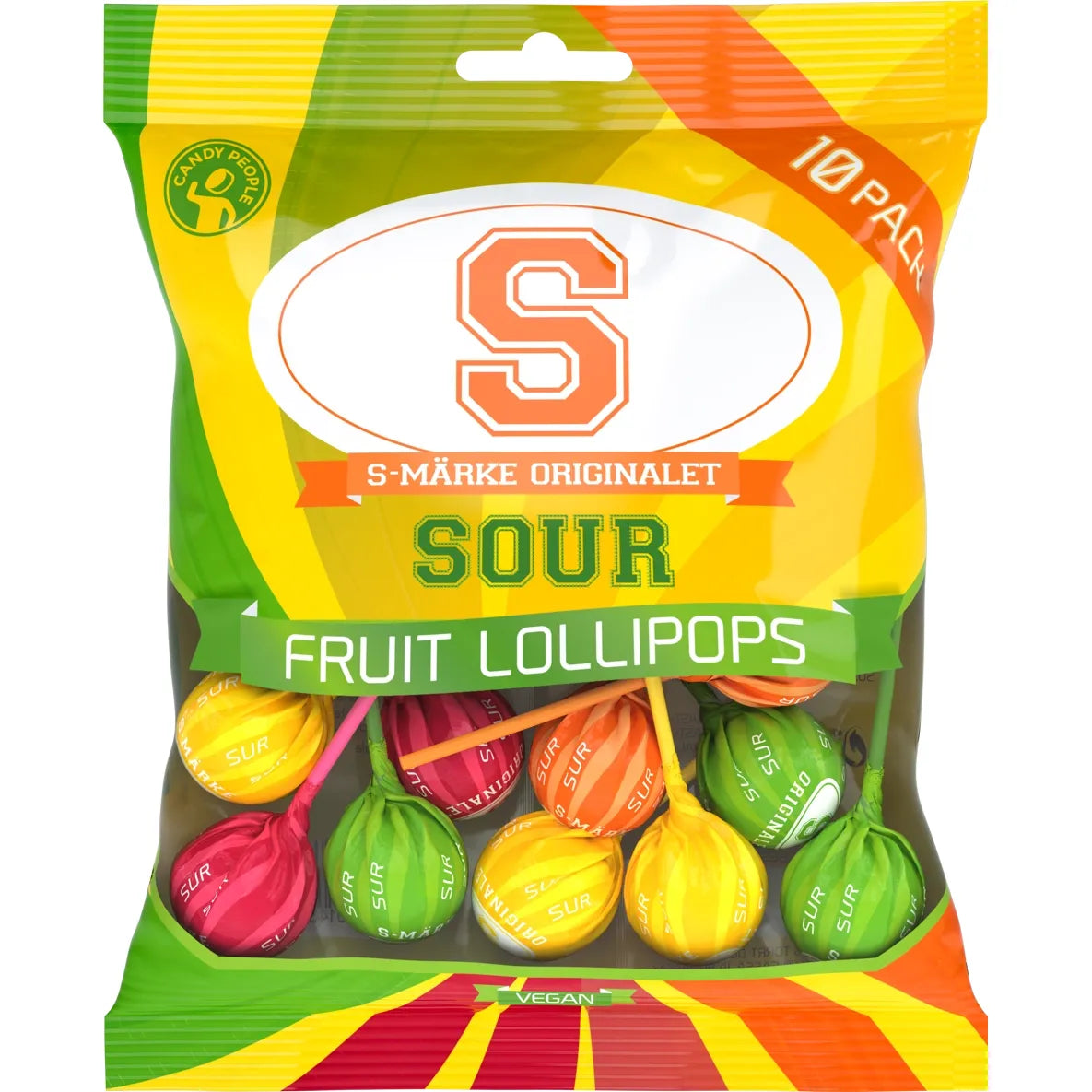 S-Märke Sour Fruit Lollipop 130g 12ct (Sweden)