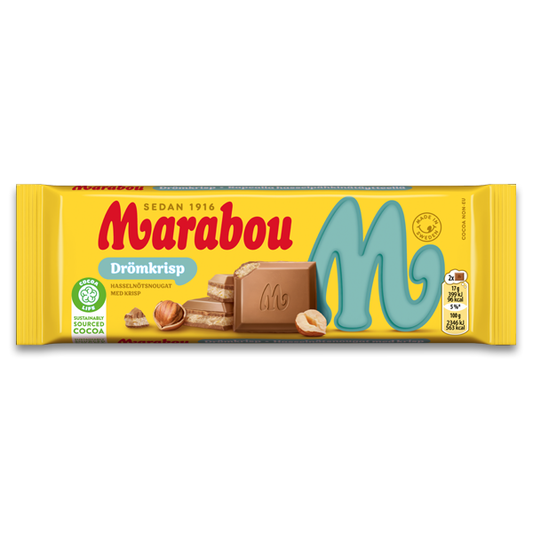 Marabou Dromkrisp - Dream Crisp Hazelnut Nougat Chocolate Bar 100g 22ct (Sweden)