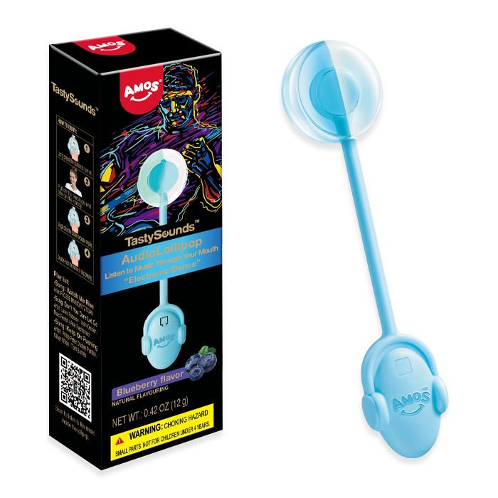 Amos TastySounds Music Audio Lollipop Blueberry.42oz 12ct