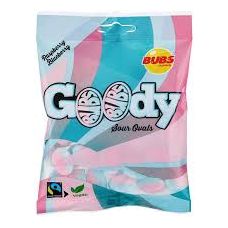 Bubs Goody Sour Ovals Raspberry Blueberry Vegan Peg Bag 90g 12ct (Sweden)