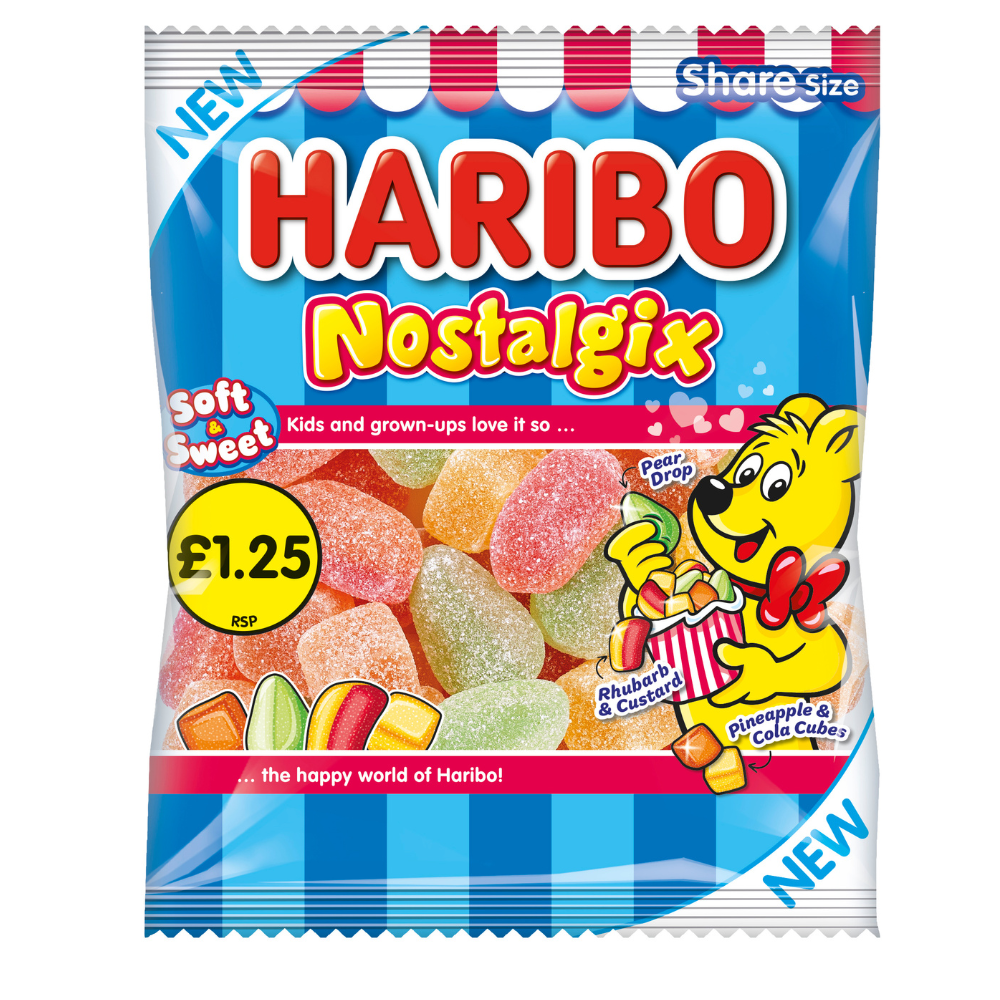 Haribo Nostalgix Sugar Coated Fruit & Cola Flavor 140g 12ct (UK)