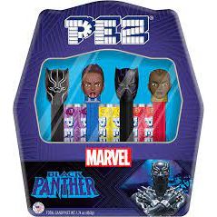 Pez Gift Set Tin Black Panther 4 Dispensers +6 Rolls 1ct