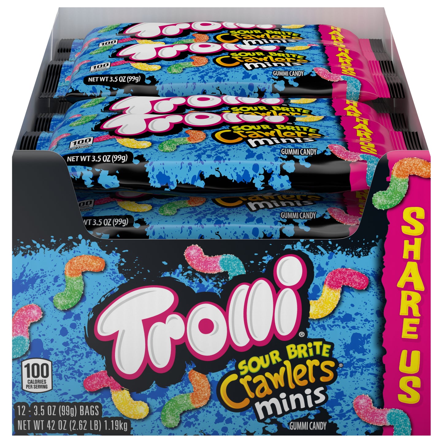 Trolli Sour Brite Crawlers Minis Share Size 3.5oz 12ct