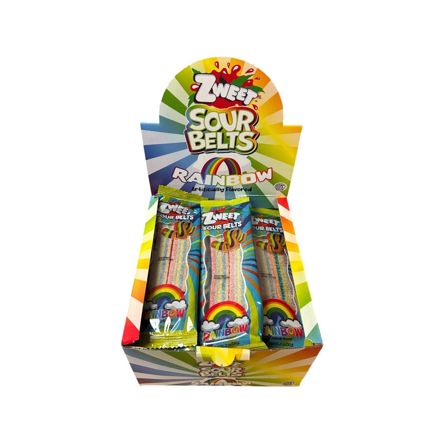 Zweet Sour Belts Rainbow Mini Display (Halal & Kosher Certified) 20g 0.7oz 24ct