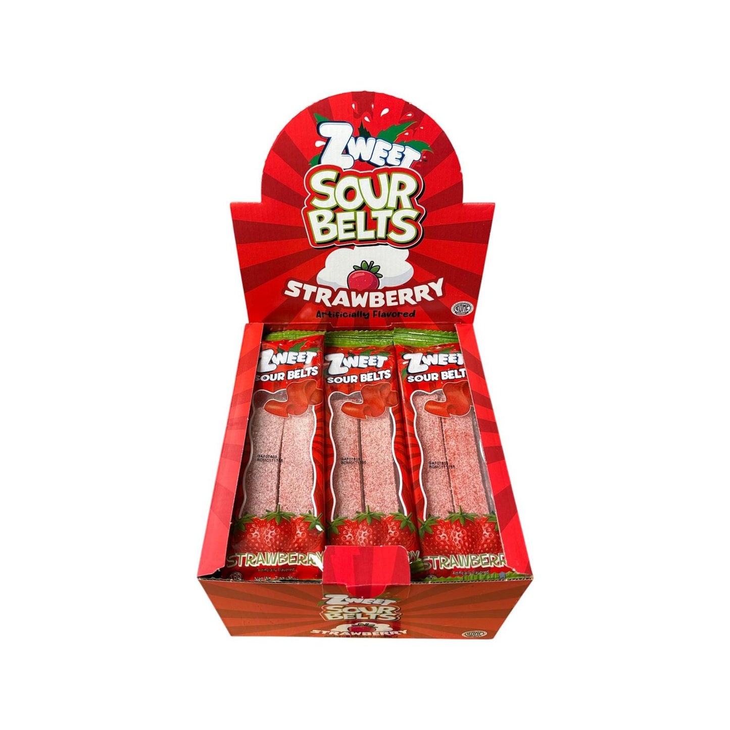 Zweet Sour Belts Strawberry Mini Display (Halal & Kosher Certified) 20g 0.7oz 24ct