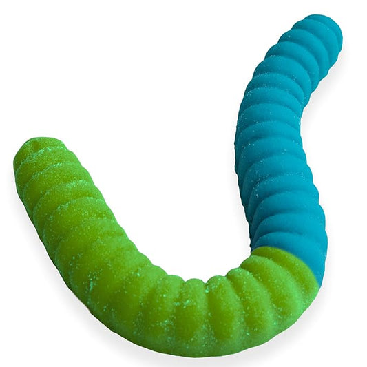 World's Largest Gummy Worm Neon Sour 2 Tone Blue Raspberry/Sour Apple Art Bag 26 Inches 2lb 1ct