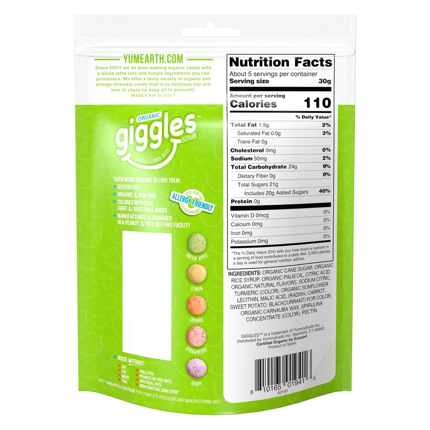 YumEarth Organic Sour Giggles Resealable Pouch 5oz 6ct