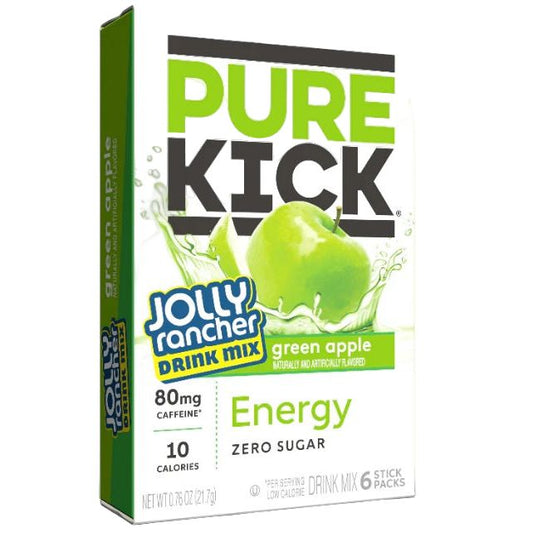 Pure Kick Jolly Rancher Green Apple Energy Drink Mix 6ct Singles to Go 0.76oz 12ct