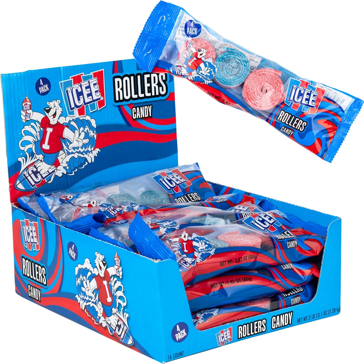 Icee Rollers 4pcs Candy Belts 2.82oz 16ct