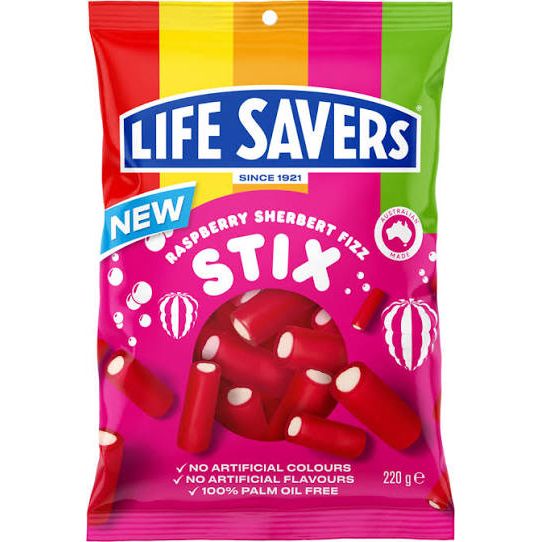 Life Savers Stix Sherbet Fizz Raspberry 200g 12ct (Australia)