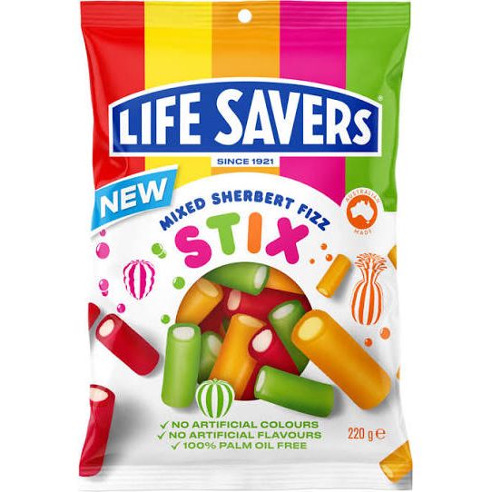 Life Savers Stix Sherbet Fizz Mixed 200g 12ct (Australia)