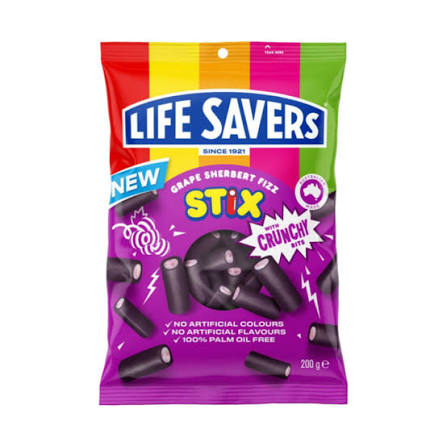 Life Savers Stix Sherbet Fizz Grape Crunch 200g 12ct (Australia)