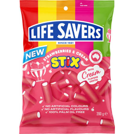 Life Savers Stix Sherbet Fizz Strawberry and cream 200g 12ct (Australia)