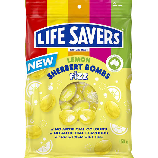 Life Savers Lemon Sherbert Fizz Bombs 150g 12ct (Australia)