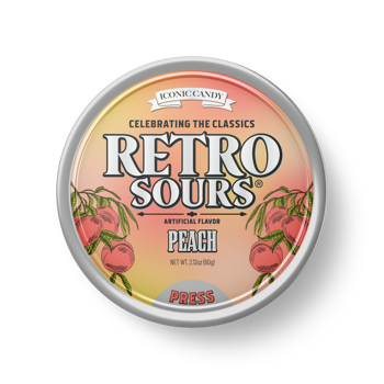 Iconic Retro Sours Peach 60g Tin 8ct