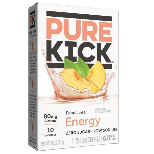 Pure Kick Peach Tea Energy Drink Mix 6ct Singles to Go 0.63oz 12ct
