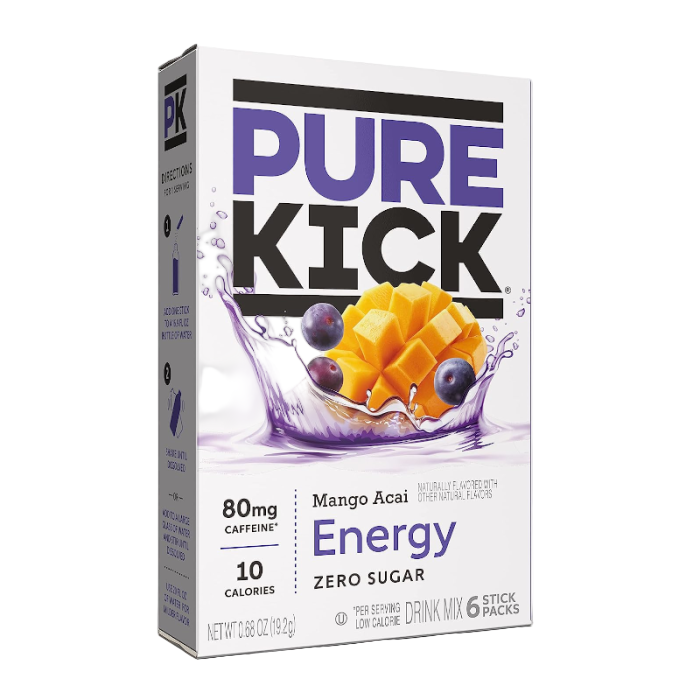Pure Kick Mango Acai Energy Drink Mix 6ct Singles to Go 0.63oz 12ct