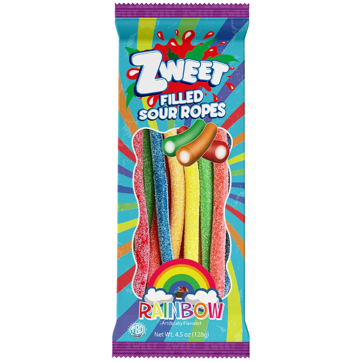 Zweet Sour Ropes Filled Rainbow (Halal & Kosher Certified) 4.5oz 128g 12ct