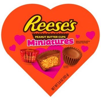 Reese's Milk Chocolate Peanut Butter Cup Miniatures In Heart Box Display Ready Tray 3.6oz 8ct