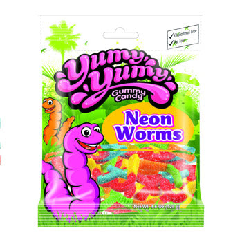 Yumy Yumy Sour Neon Worms Peg Bag (Halal) 4.5oz 12ct