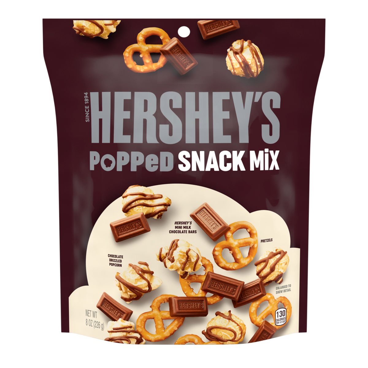 Hershey's Popped Snack Mix Pouch Milk Chocolate 8oz 6ct