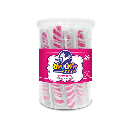 Adams & Brooks Mini Unicorn Lollipop Jar -strawberry- Hot Pink 24ct