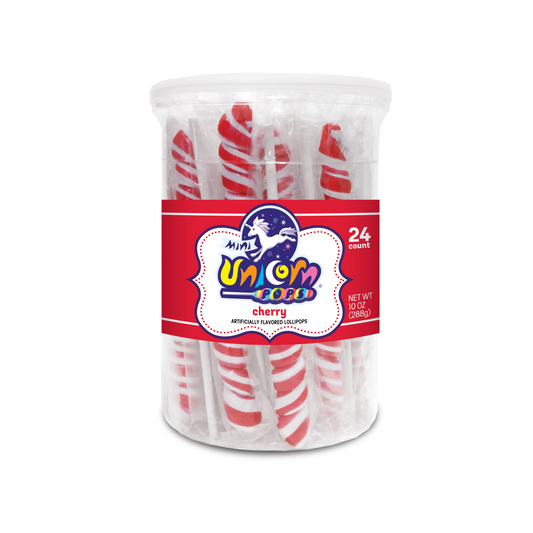 Adams & Brooks Mini Unicorn Lollipop Jar -cherry-Red 24ct
