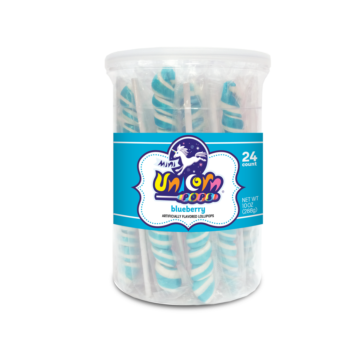 Adams & Brooks Mini Unicorn Lollipop Jar -blueberry- Light Blue 24ct