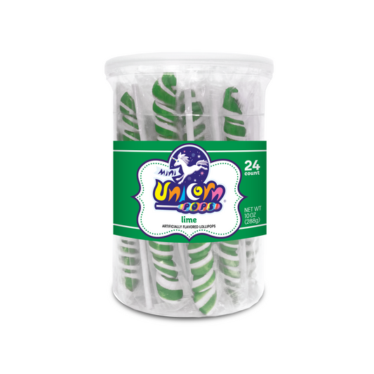 Adams & Brooks Mini Unicorn Lollipop Jar -lime- Green 24ct