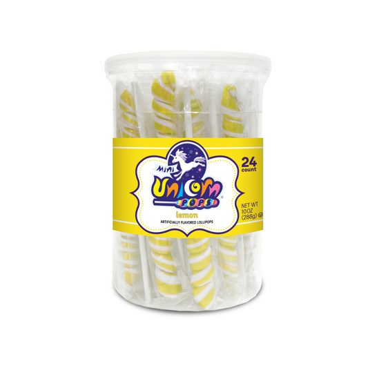 Adams & Brooks Mini Unicorn Lollipop Jar -lemon- Yellow 24ct
