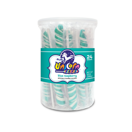 Adams & Brooks Mini Unicorn Lollipop Jar -blue raspberry- Turquoise 24ct