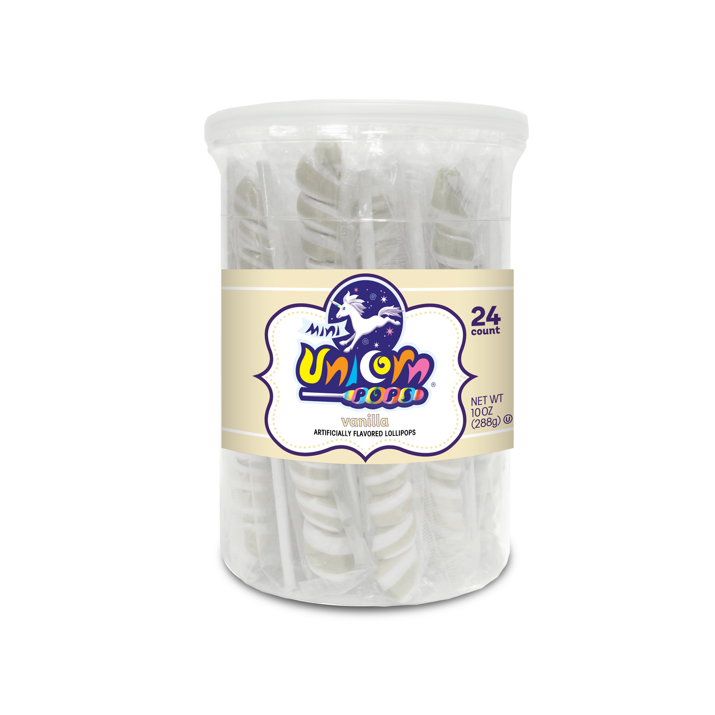 Adams & Brooks Mini Unicorn Lollipop Jar -vanilla- White 24ct