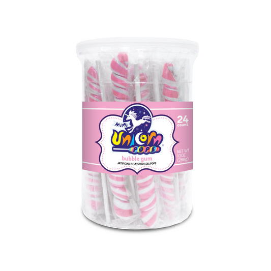 Adams & Brooks Mini Unicorn Lollipop Jar -bubblegum- Pale Pink 24ct