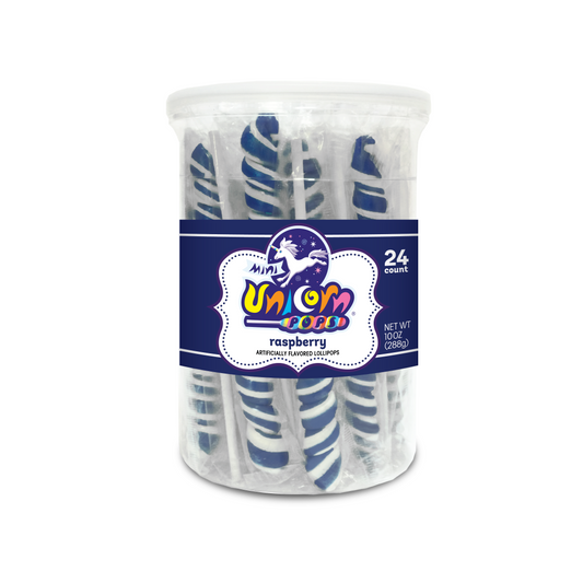 Adams & Brooks Mini Unicorn Lollipop Jar -raspberry- Royal Blue 24ct