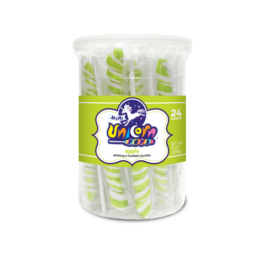 Adams & Brooks Mini Unicorn Lollipop Jar -apple-Bright Green 24ct