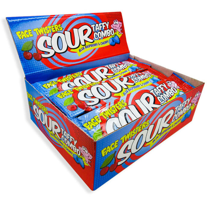 Face Twisters Sour Taffy Combo Blue Raspberry Cherry 1.4oz 48ct