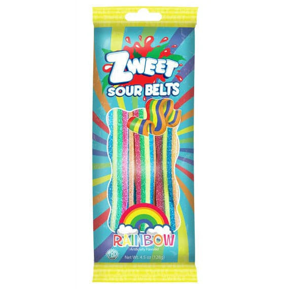 Zweet Sour Belts Rainbow (Halal & Kosher Certified) 4.5oz -128g 12ct