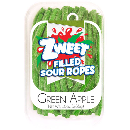 Zweet Sour Filled Ropes Green Apple Tray (Halal & Kosher Certified) 10oz - 285g 6ct