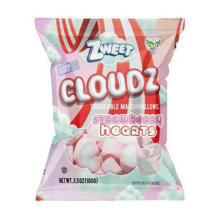 Zweet Cloudz Marshmallow Strawberry Hearts (Halal & Kosher Certified) 3.5oz  - 100g 24ct