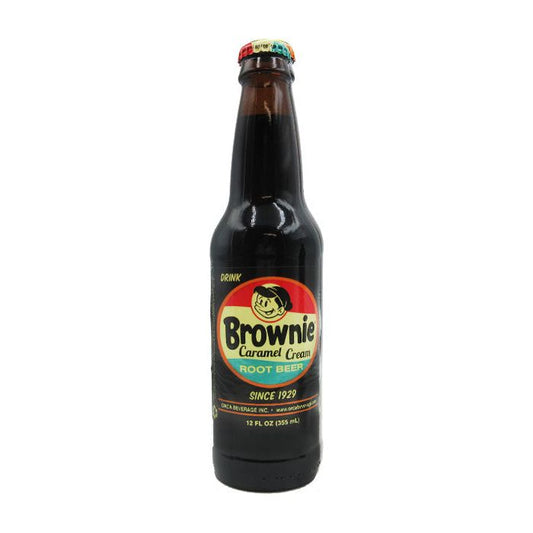 Brownie Caramel Root Beer Soda Glass Bottle 12oz 24ct (Pallet Shipping Only) (Shipping Extra, Click for Details)